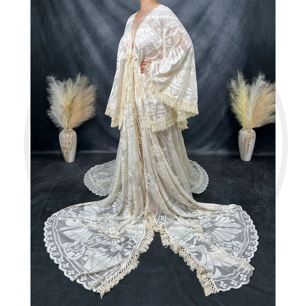 Don&Judy Maternity Dress Boho Photo shoot Maxi Long Sleeve Wedding Party Evening Ivory Gown for Bride Pregnant Women Photography