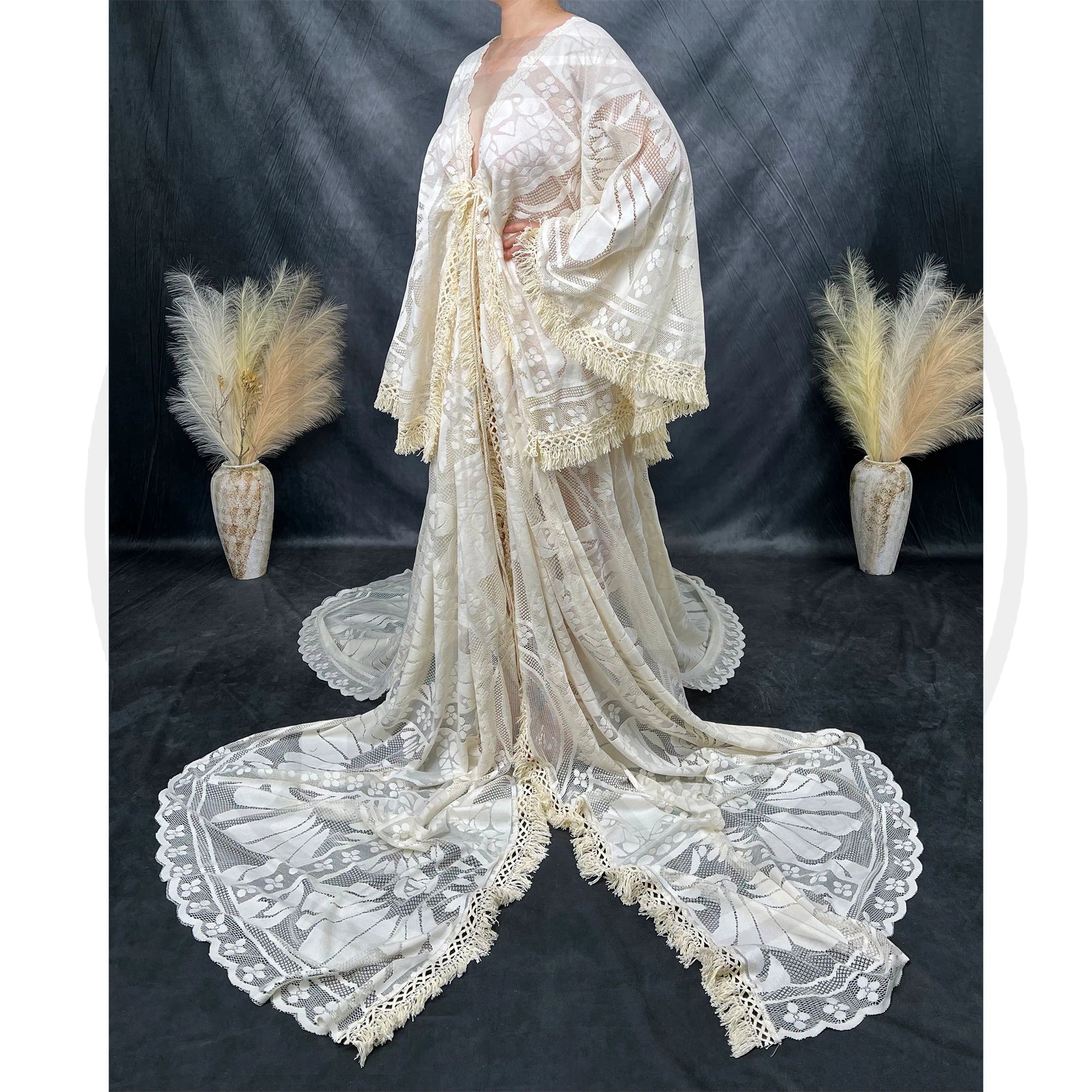 Don&Judy Maternity Dress Boho Photo shoot Maxi Long Sleeve Wedding Party Evening Ivory Gown for Bride Pregnant Women Photography