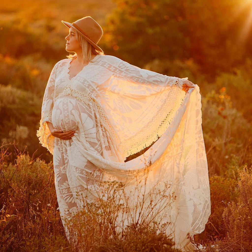 Don&Judy Maternity Dress Boho Photo shoot Maxi Long Sleeve Wedding Party Evening Ivory Gown for Bride Pregnant Women Photography