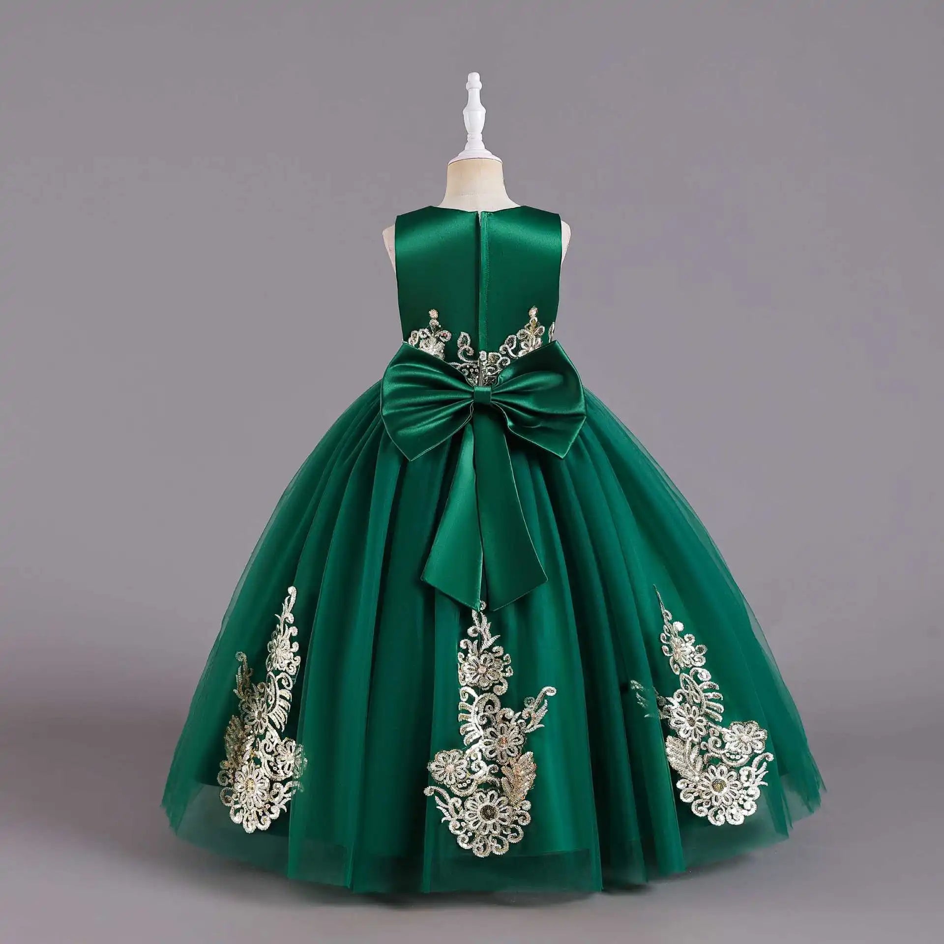 Elegant Girl's Flower Sequined Wedding Princess Dress For Children Performance Birthday Party Lace Long Dress