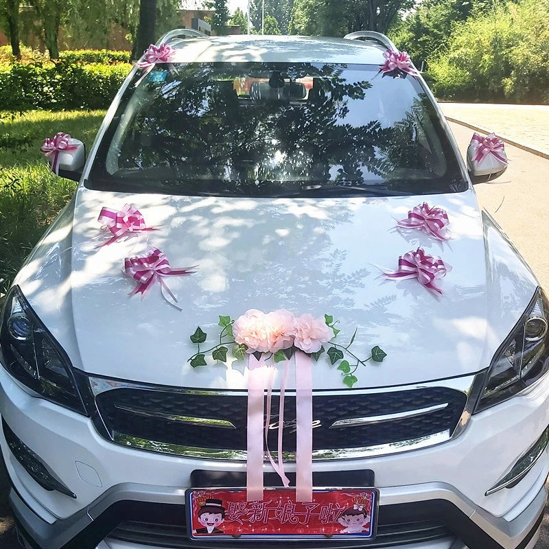 1Set Wedding Car Decoration Artificial Flower Pull Flowers Cover Door Handle Ribbons Silk Flower Party Festival Supplies