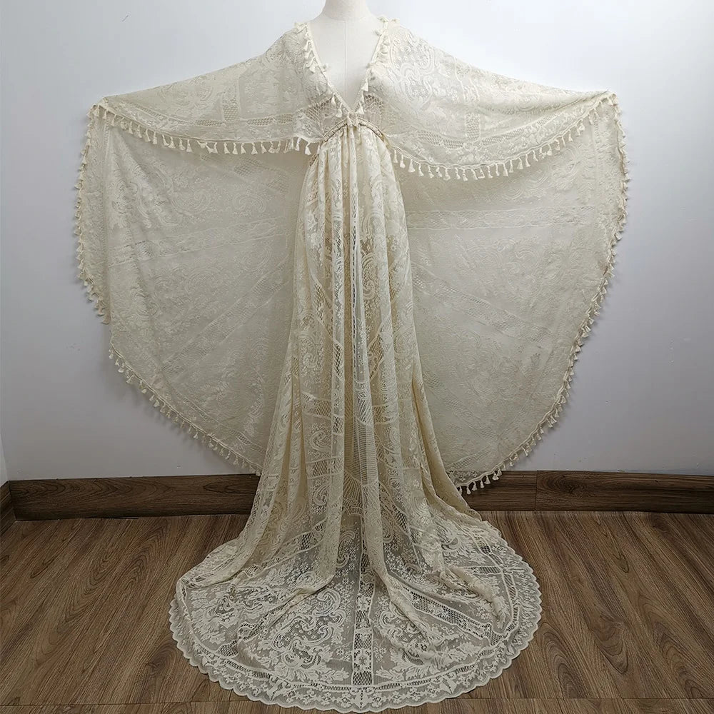 Don&Judy Maternity Dress Boho Photo shoot Maxi Long Sleeve Wedding Party Evening Ivory Gown for Bride Pregnant Women Photography