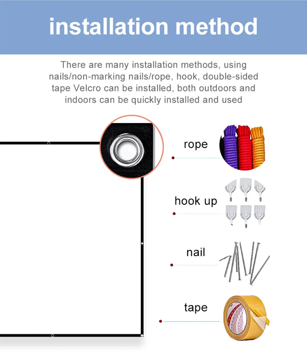 Velec Home Office Projector Screen Curtain Simple 100 120 inch Display Screen Household Bedroom Ornaments Proyector Accessories