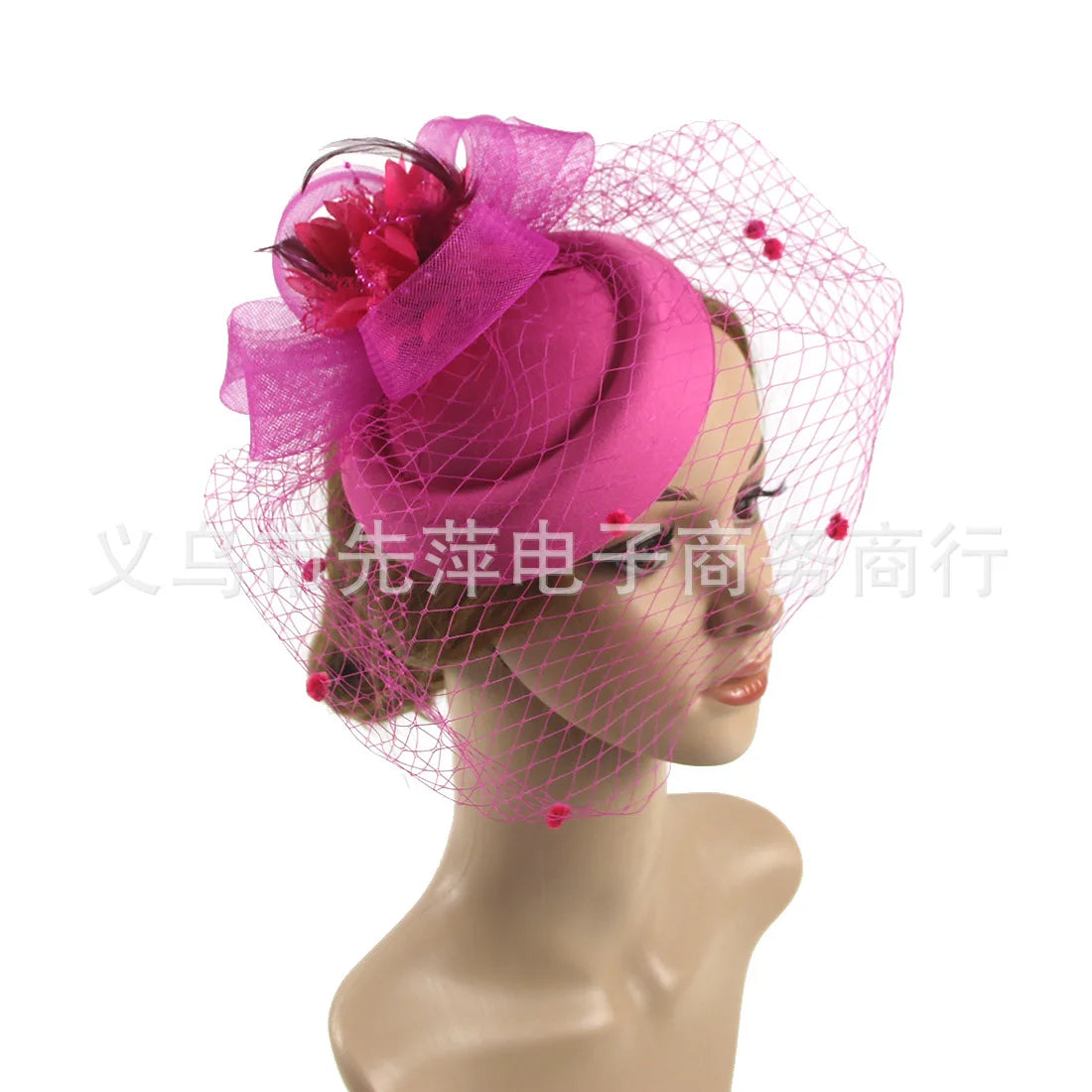 French Style Audrey Hepburn Elegant Small Veil Hat with Pearl and Feather Luxury Wedding Party Bridal Cocktail Event Fascinator