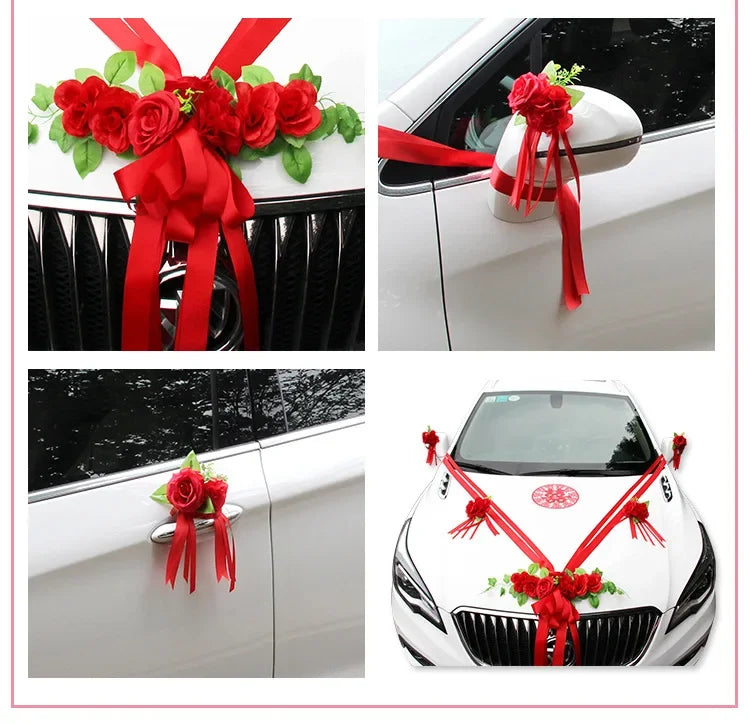 Simulation Rose Wedding Car Flower Champagne Knot Wedding Car Flower Wedding Car Set