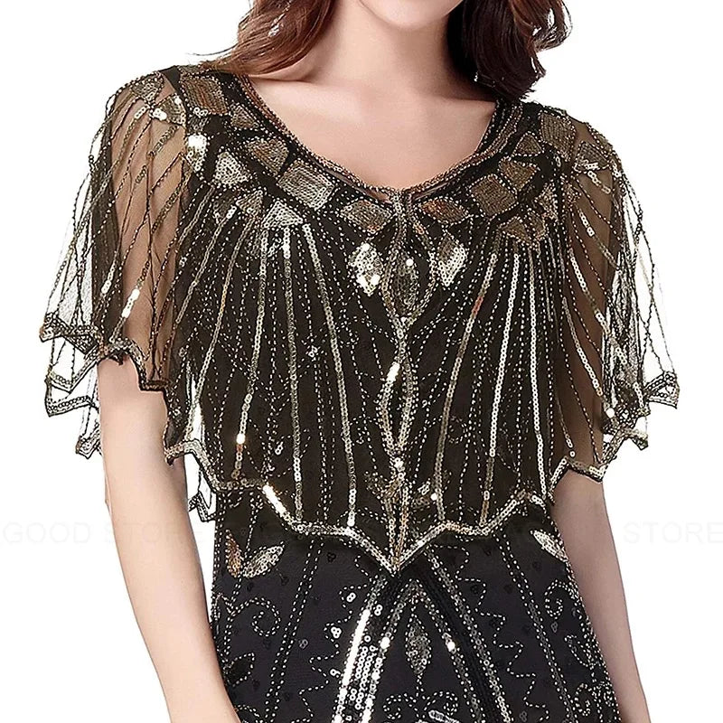 1920s Retro Beaded Sequin Flapper Shawl Loose Decoration Outerwear Short Cape Evening Party Ladies Cloak Shawl PST02#