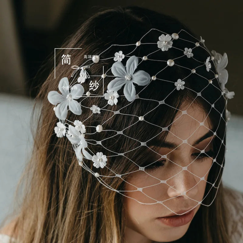 Elegant Bridal Birdcage Veils For Wedding Headdress Flower Face Veil Blusher Veils Women Fascinators Prom Party Hair Accesories