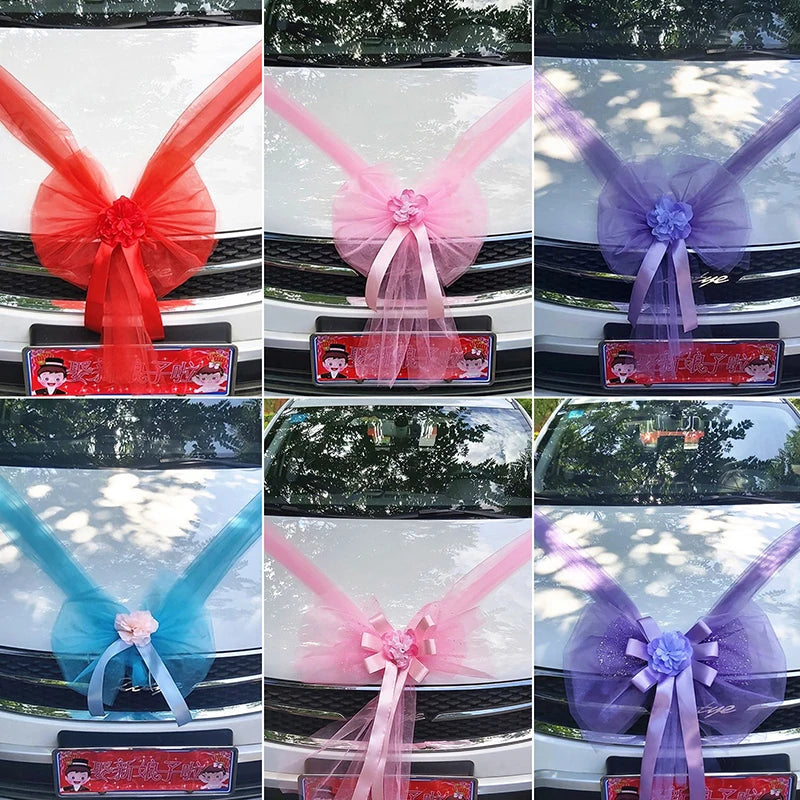 1Set Wedding Car Decoration Artificial Flower Pull Flowers Cover Door Handle Ribbons Silk Flower Party Festival Supplies