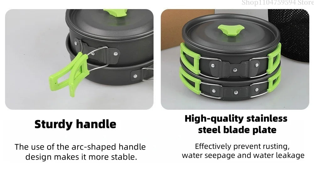 Outdoor cooking equipment - 2-3 person camping pot set with folding pot and kettle combination kit panelas camping Tableware