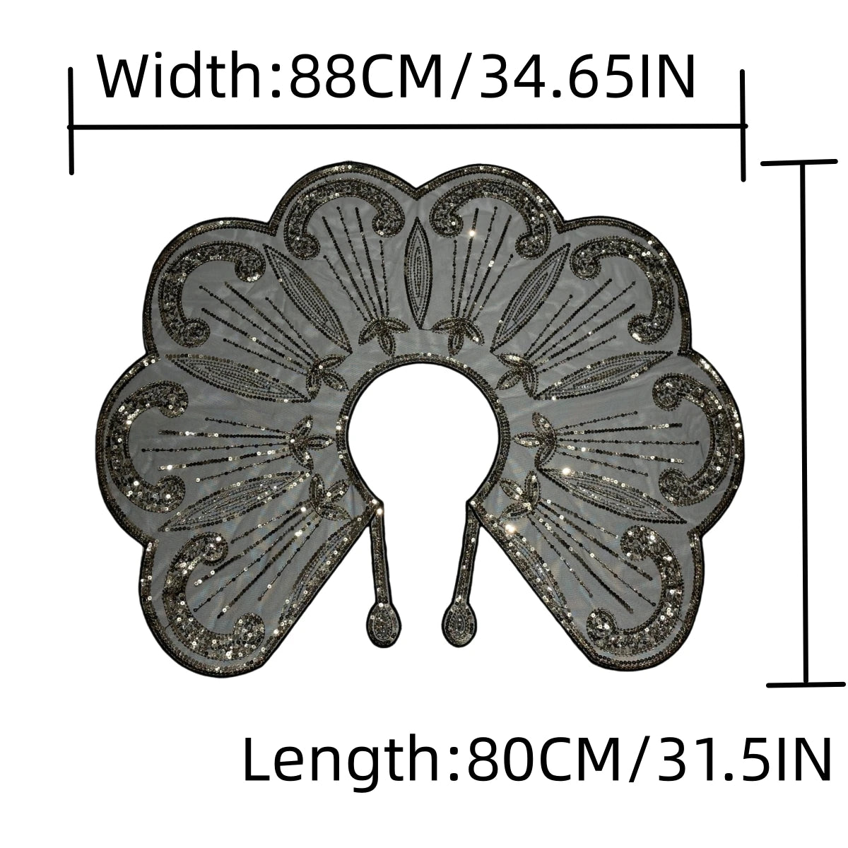 1920s Flapper Shawl with Sparkling Sequins & Lace Overlay - Black Vintage Polyester Mesh Evening Wrap for Weddings,