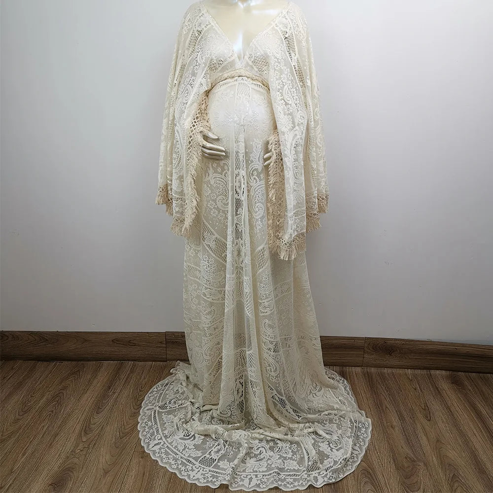 Don&Judy Maternity Dress Boho Photo shoot Maxi Long Sleeve Wedding Party Evening Ivory Gown for Bride Pregnant Women Photography