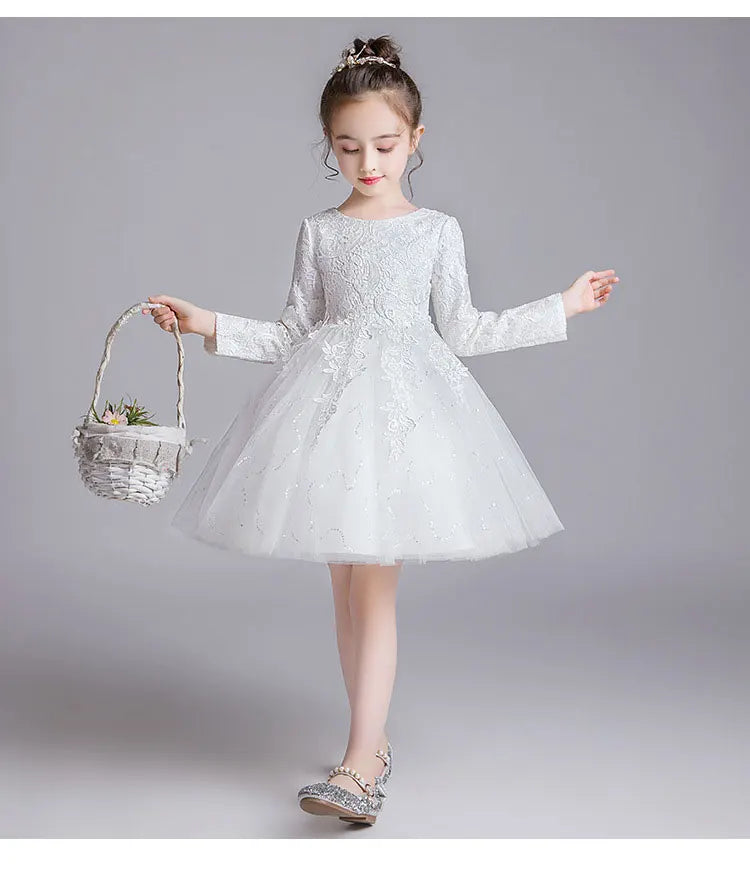 Fashion Flower Girl Dresses for Weddings Lace Long Sleeve Children Bridesmaid Dresses Spring Autumn Girls Party Dress 3-12 Years
