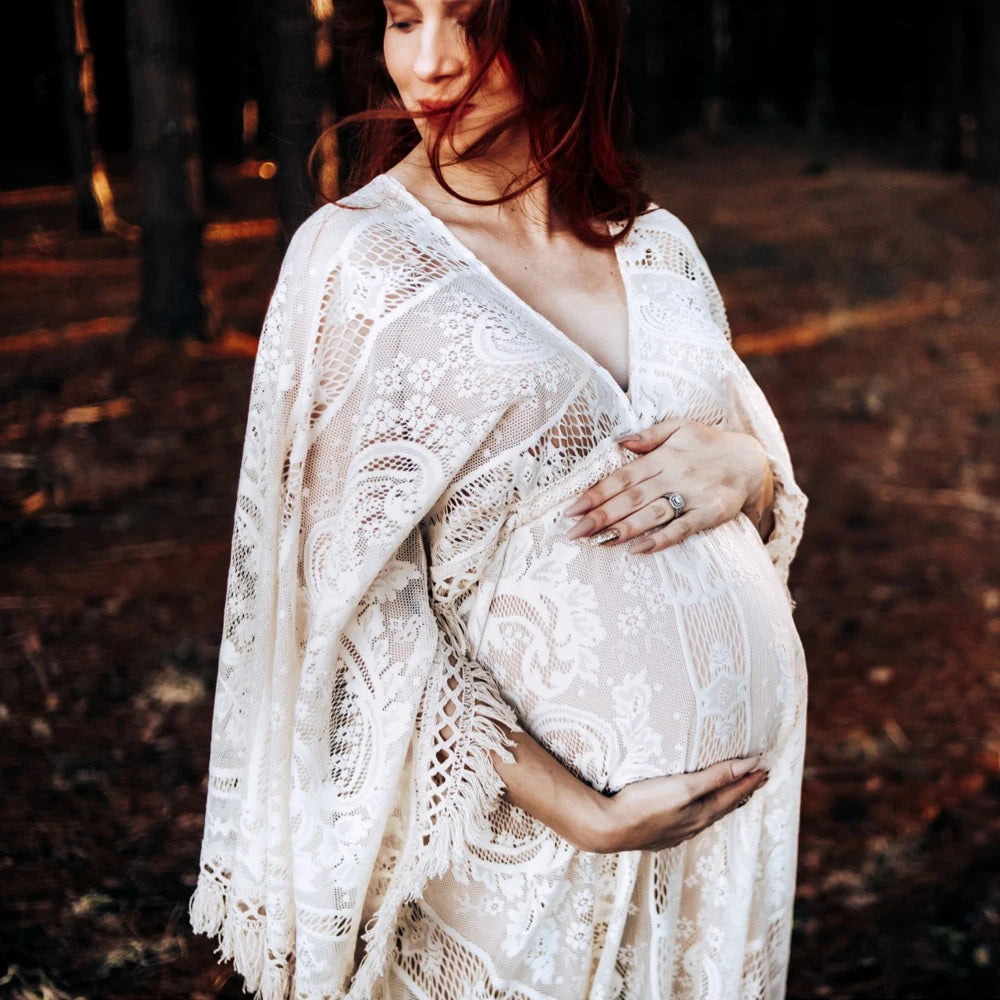 Don&Judy Maternity Dress Boho Photo shoot Maxi Long Sleeve Wedding Party Evening Ivory Gown for Bride Pregnant Women Photography