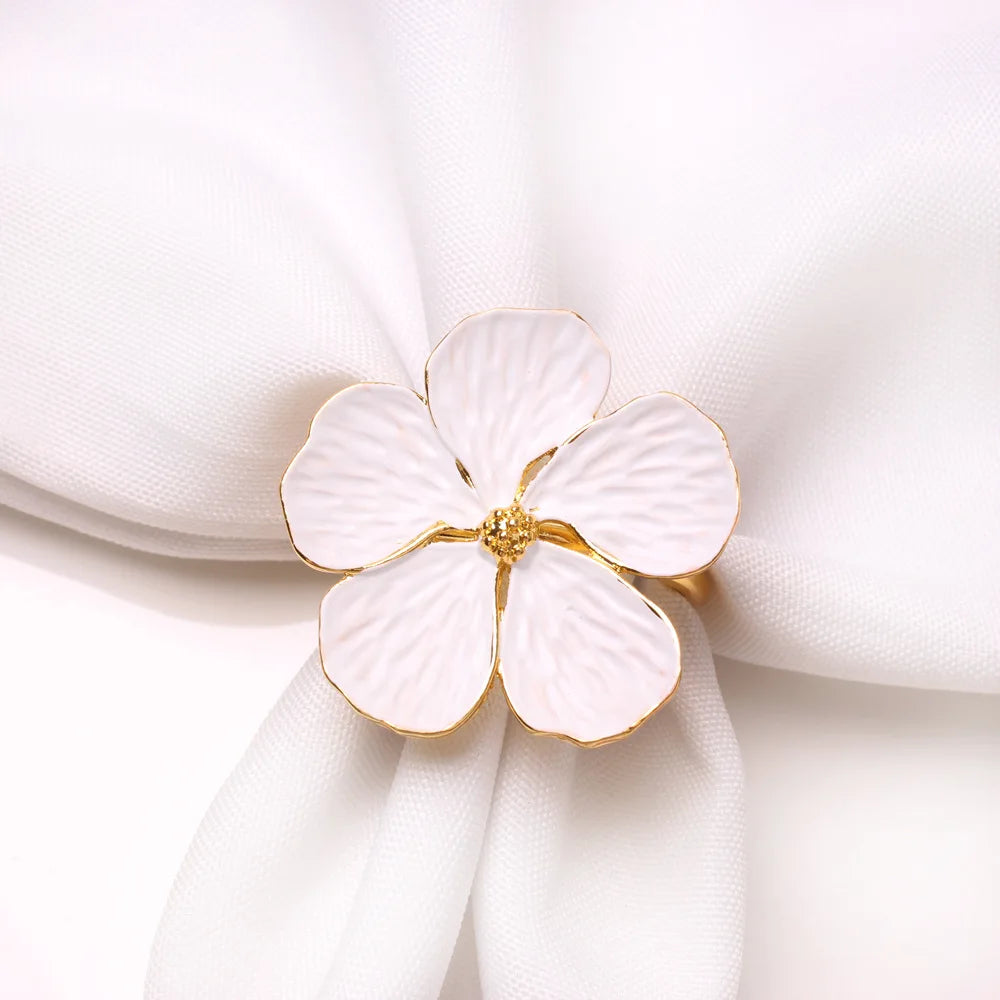 Painted White Flower Napkin Ring White Oil Flower Plant Napkin Ring Buckle Five Petals Flower Plum Napkin Ring Table Decoration