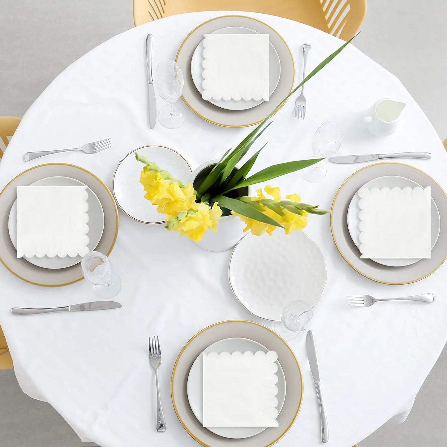 Scalloped Cocktail Napkins 2 Ply Paper Napkins Disposable Party Napkins Beverage Napkins for Wedding Dinner Birthday 5x5Inch