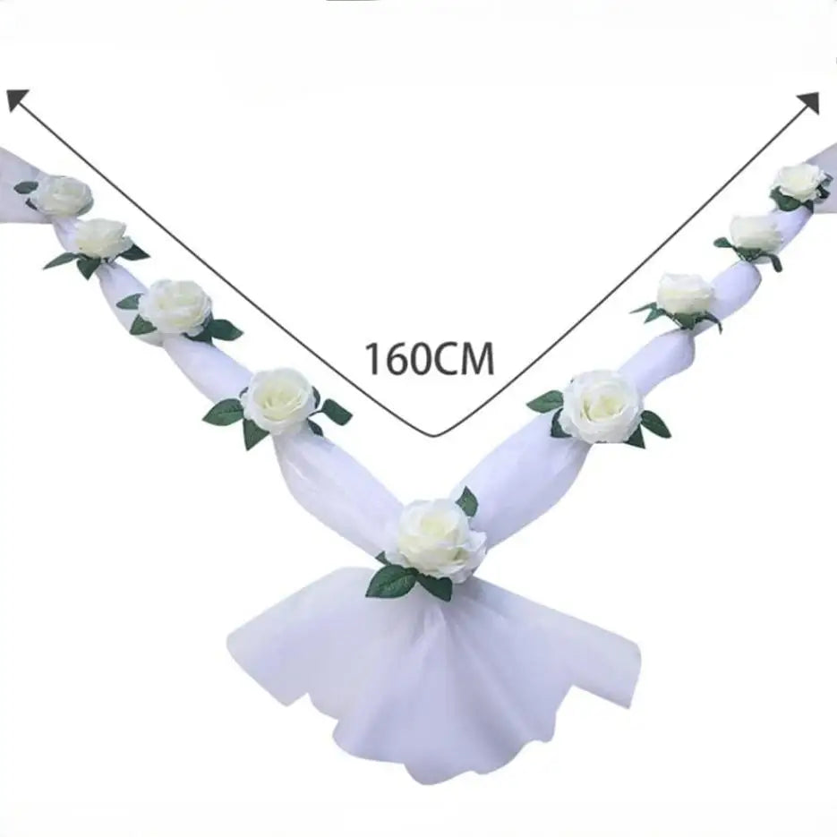 White Rose Artificial Flower for Wedding Car Decoration Bridal Car Decorations Door Handle Ribbons Silk Flower