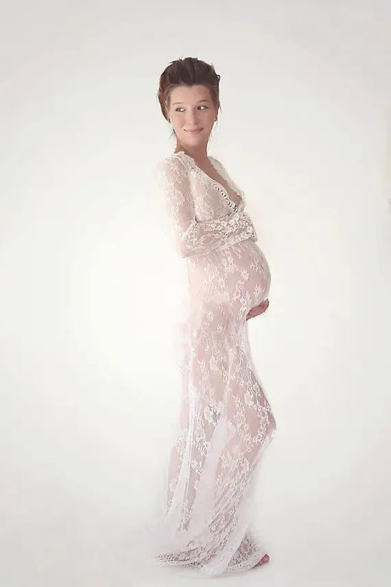 Pregnancy Dress for Photo Shoot Maternity Photography Props Sexy V Neck Lace Maxi Gown Dress Plus Size Pregnant Women Clothes