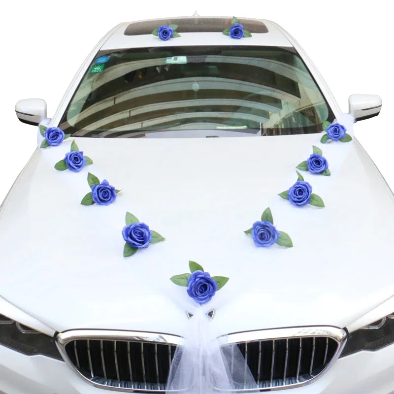 White Rose Artificial Flower for Wedding Car Decoration Bridal Car Decorations Door Handle Ribbons Silk Flower
