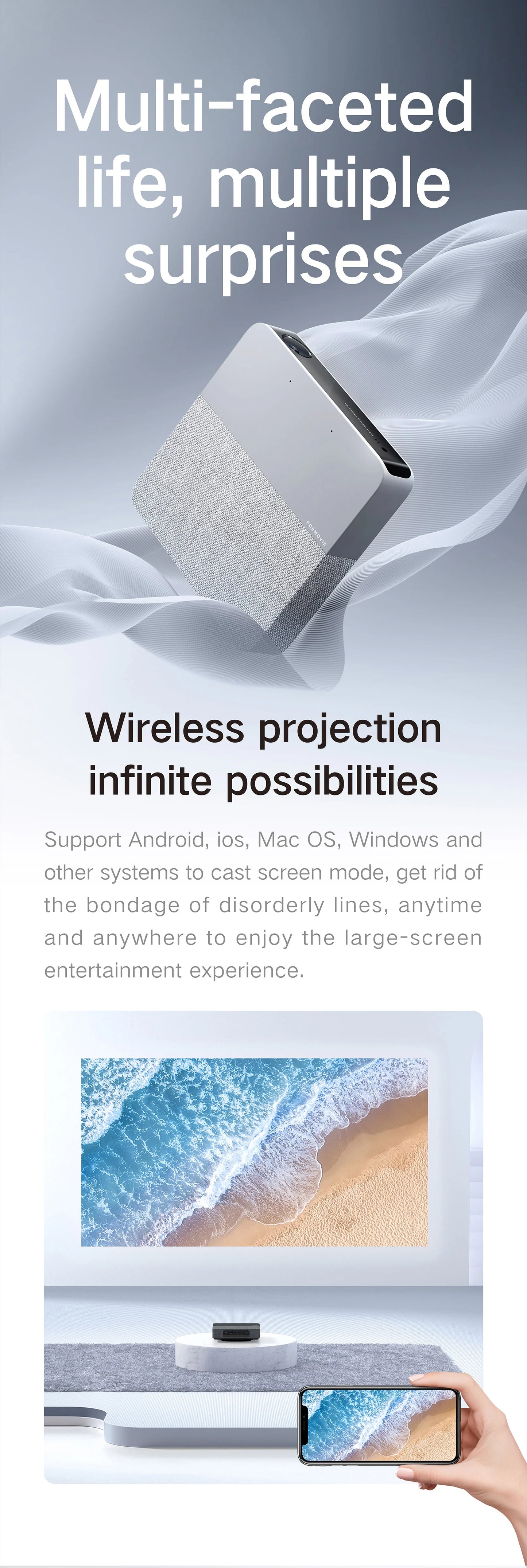 Formovie S5 Mini Projector Native Triple Laser DLP 1100ANSI Lumen FHD For Home Cinema Dolby Vision Portable Fengmi Smart Theater