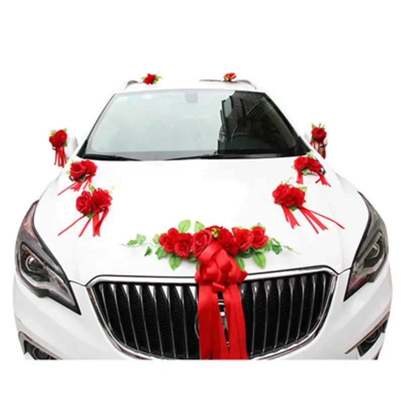 Simulation Rose Wedding Car Flower Champagne Knot Wedding Car Flower Wedding Car Set