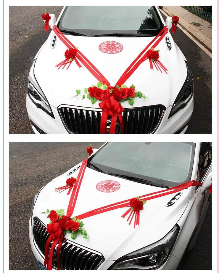 Simulation Rose Wedding Car Flower Champagne Knot Wedding Car Flower Wedding Car Set