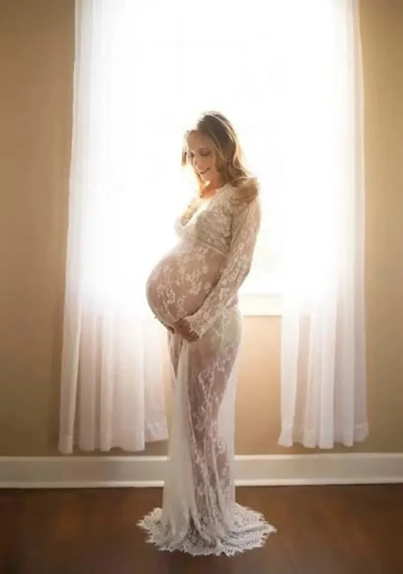 Pregnancy Dress for Photo Shoot Maternity Photography Props Sexy V Neck Lace Maxi Gown Dress Plus Size Pregnant Women Clothes