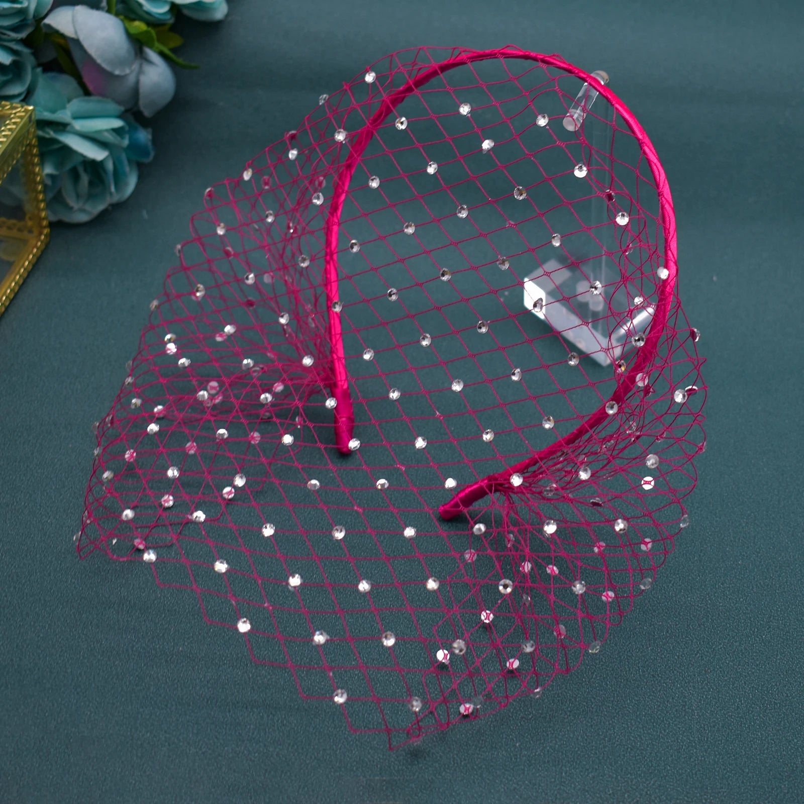 JM26 Tulle Cage Veil with Pearls Wedding Birdcage Veil with Headband Face Cover Bride Headdress Wedding Accessories Mariage