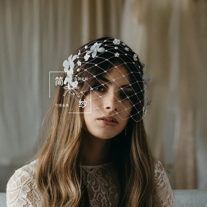 Elegant Bridal Birdcage Veils For Wedding Headdress Flower Face Veil Blusher Veils Women Fascinators Prom Party Hair Accesories