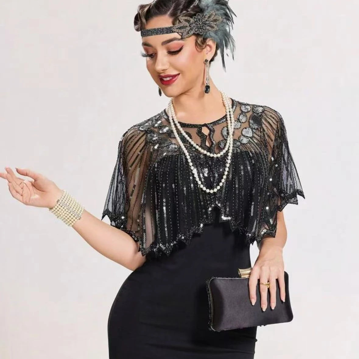 1 pcs 1920s Vintage Sequined Fringed Shrug Elegant Shawl For Women Beaded Cape Suitable For Formal Party Wedding Harem Night