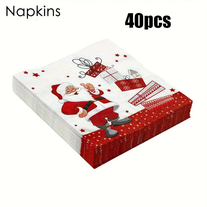 20/40 Christmas Party Napkins - Santa, Heavy Duty Disposable Dinner Napkins for Christmas Parties, Office or Gifts - Holiday Tab