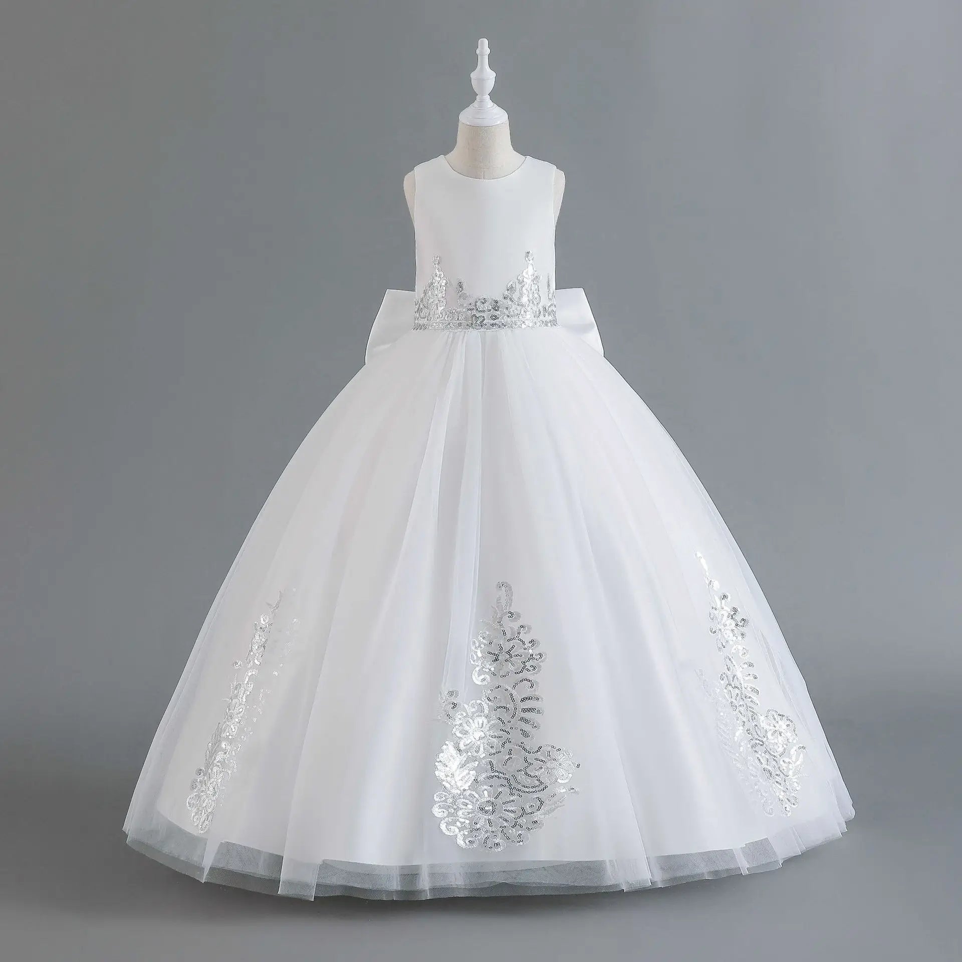 Elegant Girl's Flower Sequined Wedding Princess Dress For Children Performance Birthday Party Lace Long Dress