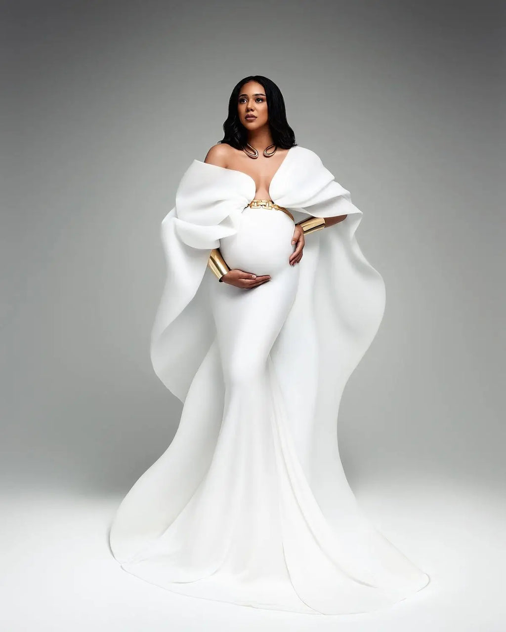 Pure White Mermaid Dresses for Pregnant Women Photoshoot or Babyshower Special Sexy Maternity Dress for Party
