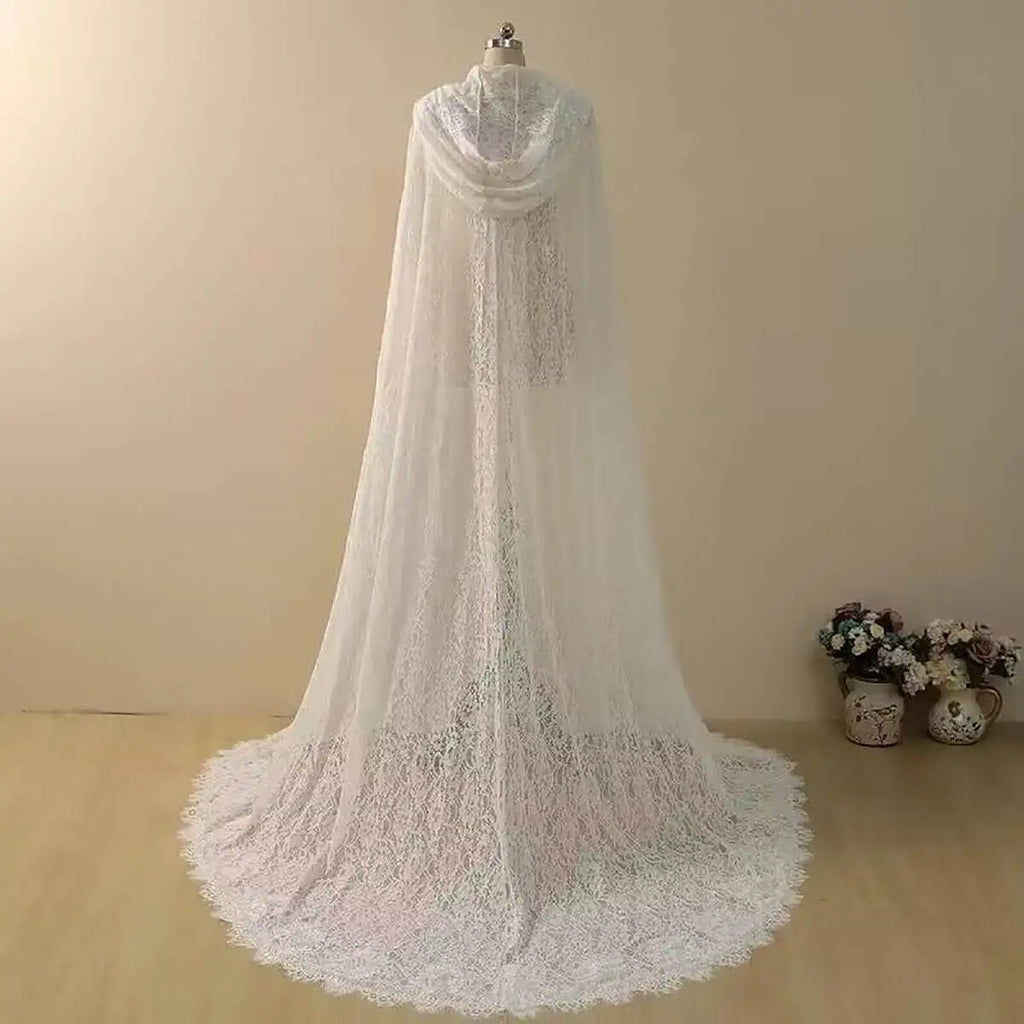 Vintage Wedding Veil  One Layer Long  Mermaid Bride Dresses Cap  Sleeveless Lace Up With Hooded Wrap Customized