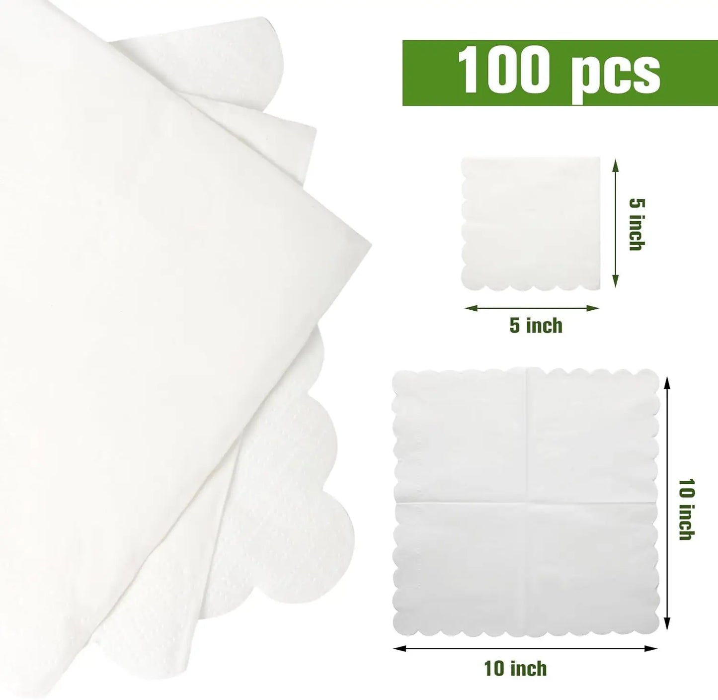 Scalloped Cocktail Napkins 2 Ply Paper Napkins Disposable Party Napkins Beverage Napkins for Wedding Dinner Birthday 5x5Inch