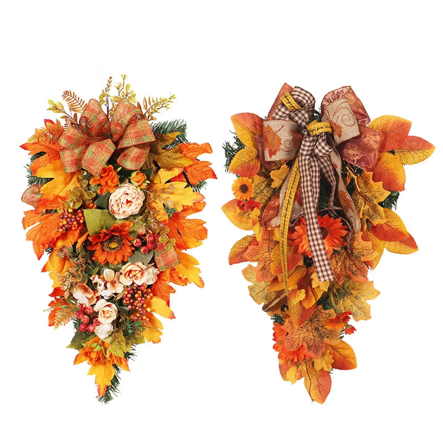 Thanksgiving Front Door Decorations Fall Wreath Door Wreath With Pumpkins/Berries/Maple Leaves Harvest Wreath For Autumn Party