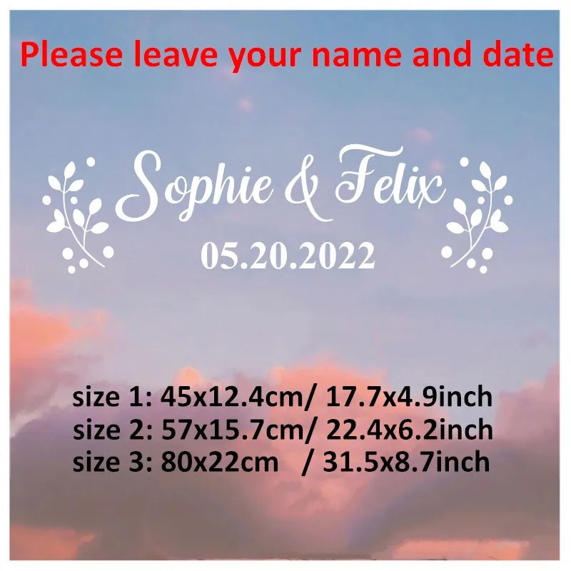 Big Wedding DIY Name Date Car Window Vinyl Sticker 1Pc Big White Gold Rainbow Removable Label Length 45/57/80cm Party Decor