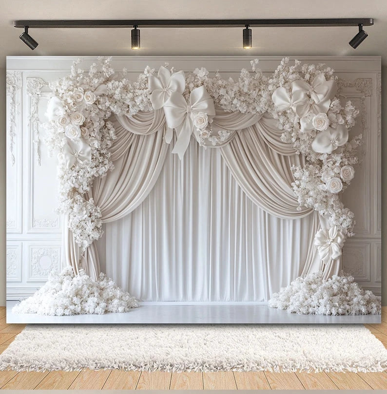 Wedding Scene Party Backdrop for Photography Pink Flower Palace White Wall Bridal Shower Wedding Portrait Decor Photo Background