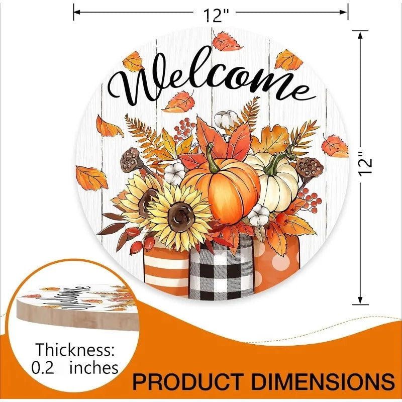 Thanksgiving Front Door Decor - Fall Pumpkin & Sunflower Wood Wreath with Mason Jar for Porch or Farmhouse Wall Display