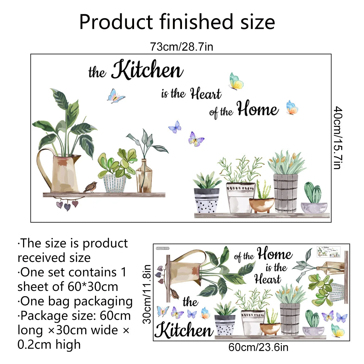 Kitchen Green Plants Cooking Art Butterfly Flower Kitchen Quotes Wall Stickers Art Home Decorations Wall Decals