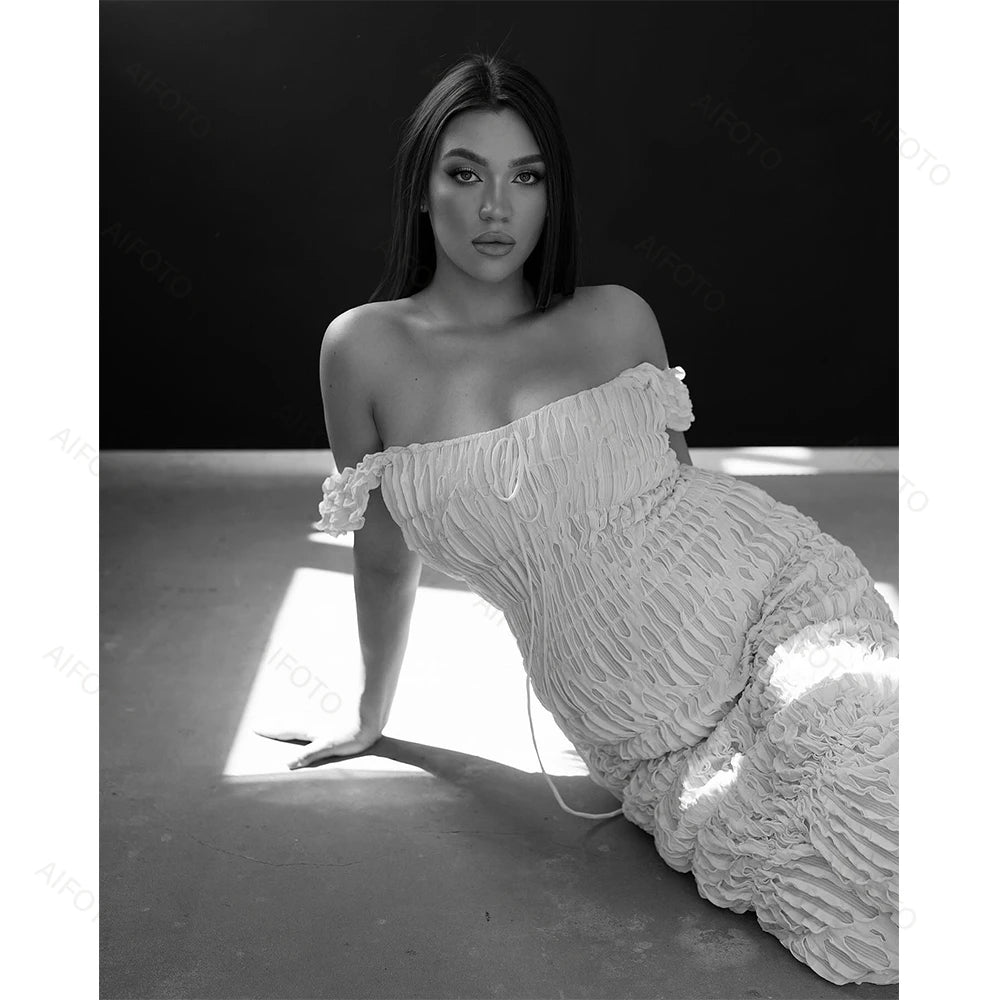 Maternity Dress Photography Studio Pregnancy Gown Elegant Pleated Maxi Skirt Flattering Pregnant Women's Photo Session Dresses