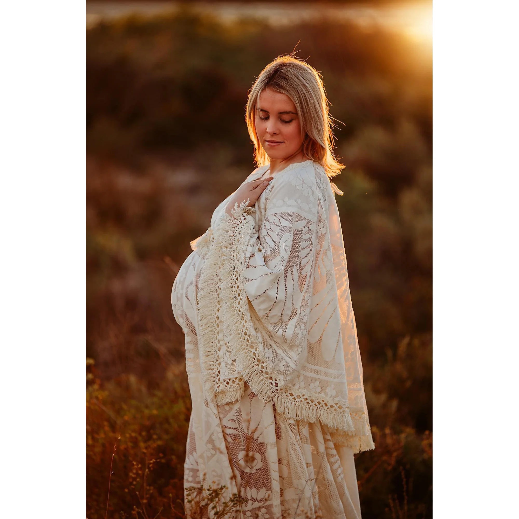 Don&Judy Maternity Dress Boho Photo shoot Maxi Long Sleeve Wedding Party Evening Ivory Gown for Bride Pregnant Women Photography