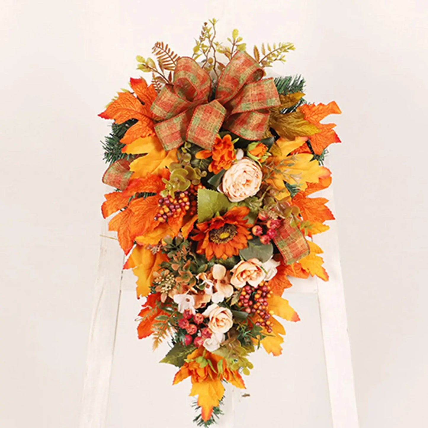 Thanksgiving Front Door Decorations Fall Wreath Door Wreath With Pumpkins/Berries/Maple Leaves Harvest Wreath For Autumn Party