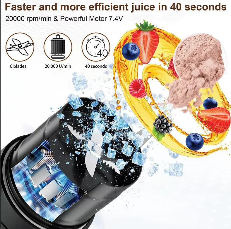 Portable Fruit Juicer 6 sharp Blades Rechargeable Personal Multifunctional Handheld Mini Blender Cup for Shakes and Smoothies