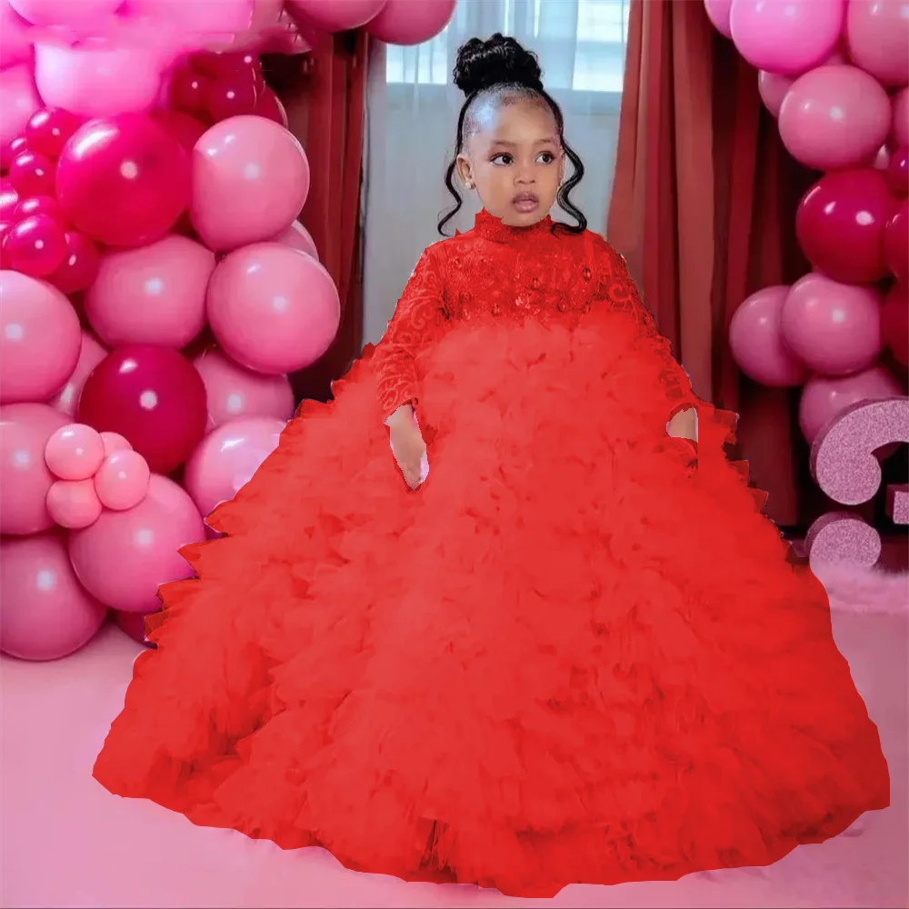 Customized Flower Girl Dress Pink for Wedding Beading Princess First Communion Wedding Prom Party Event Formal Attire