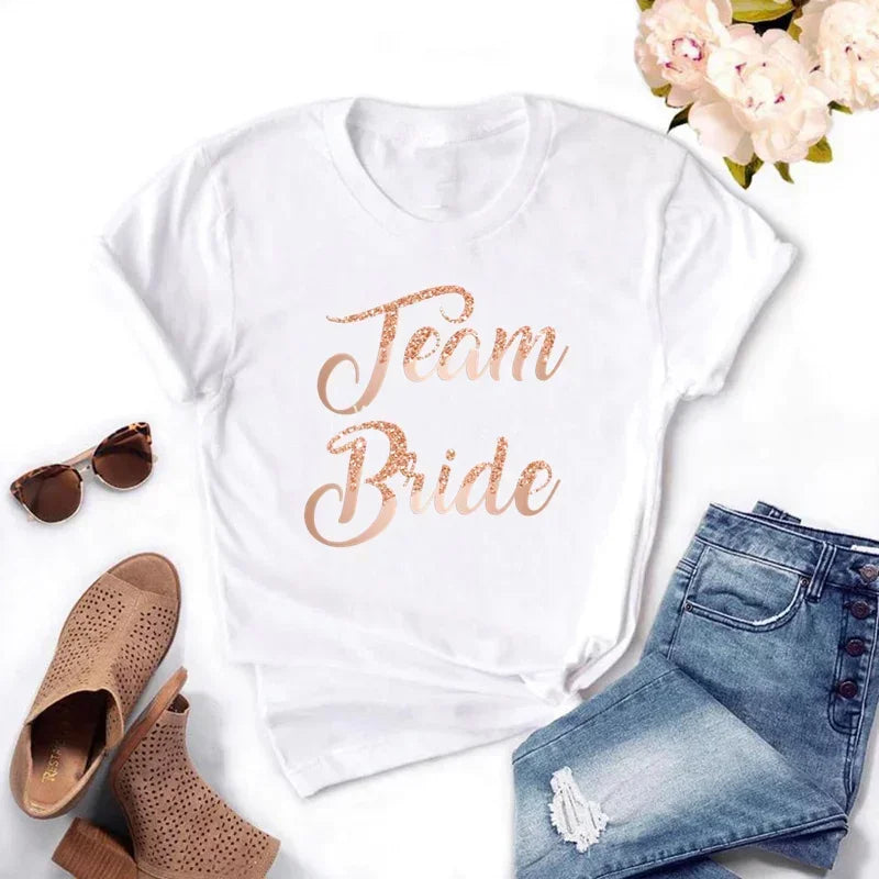 Bachelorette Party Tshirt Love Heart Team Bride Squad T-shirt Bridal Shower Top Bachelor Hen Party Wedding Engagement