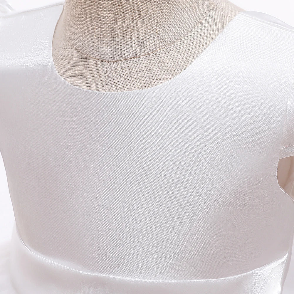 White Dress For Girls Elegant Flower Embroidery Princess Dress Toddler 1st Birthday Baby Girl Ceremonial Wedding Baptism Dress