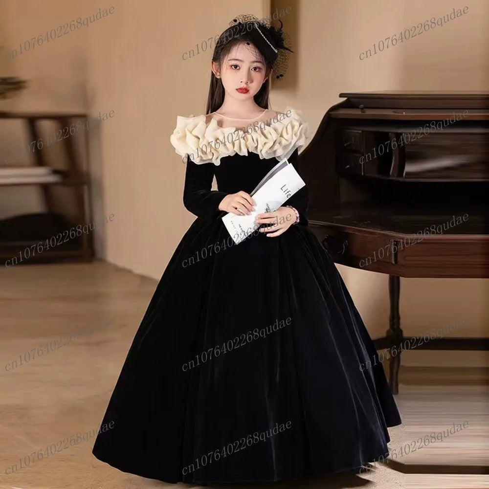 New Black Princess Special Occasion Flower Girl Dress Wedding Pary Prom Birthday First Communion Baby Child Kid Pageant Gown A12