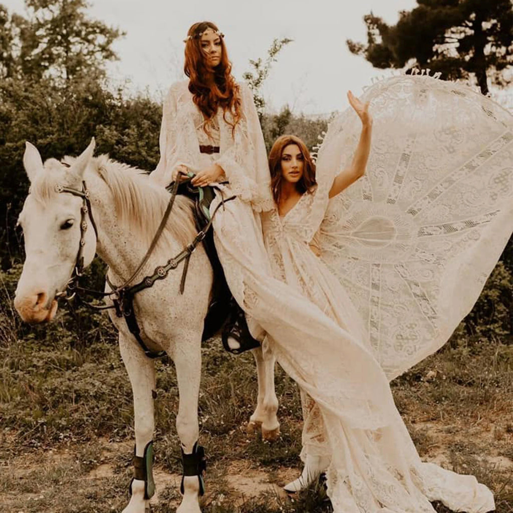 Don&Judy Maternity Dress Boho Photo shoot Maxi Long Sleeve Wedding Party Evening Ivory Gown for Bride Pregnant Women Photography