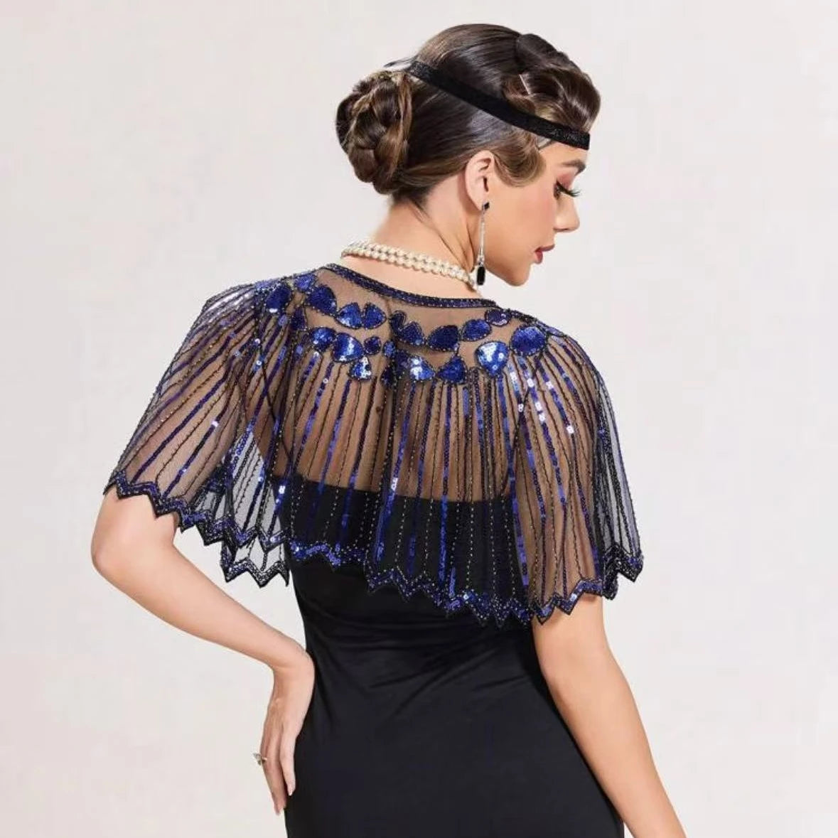 1 pcs 1920s Vintage Sequined Fringed Shrug Elegant Shawl For Women Beaded Cape Suitable For Formal Party Wedding Harem Night