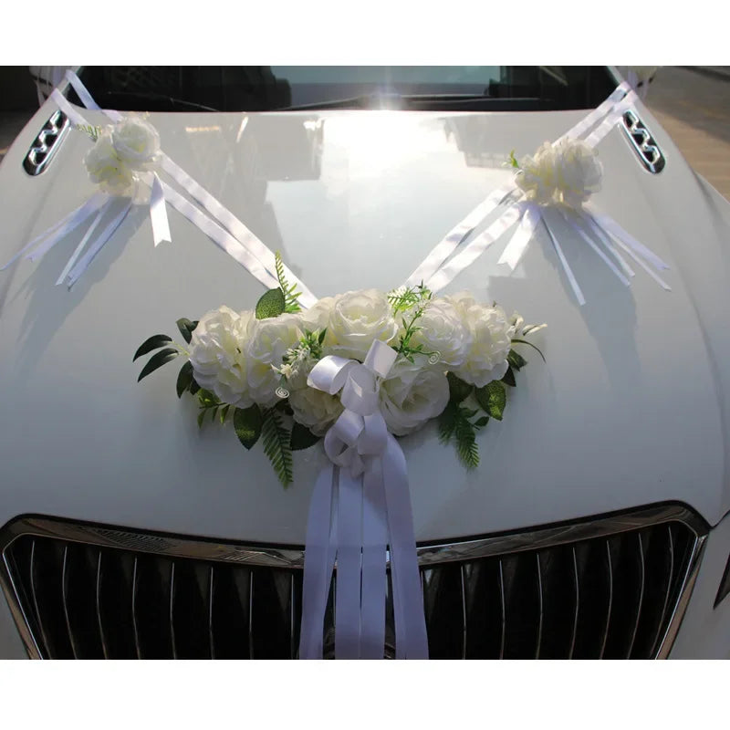 Simulation Rose Wedding Car Flower Champagne Knot Wedding Car Flower Wedding Car Set